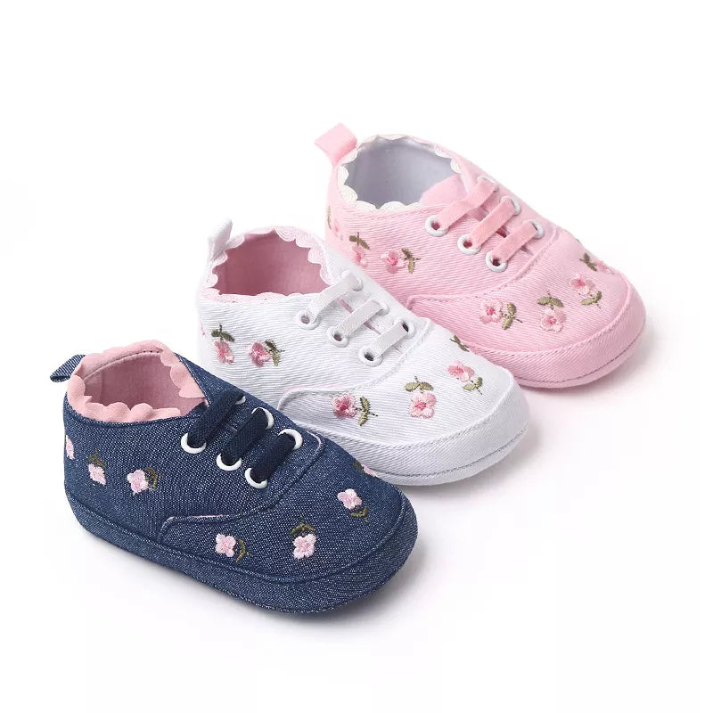 Floral Embroidered Baby Girl Soft Shoes