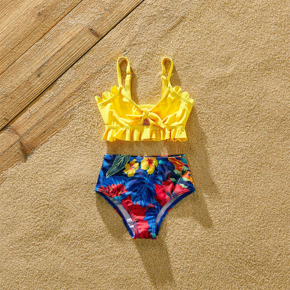 Family Matching: Solid Scallop Two-Piece & Floral Trunks