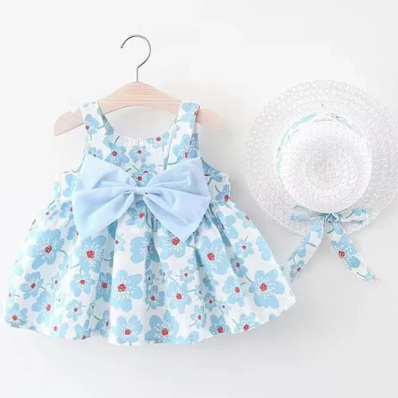 Sweet Summer Bow Floral Dress Set for Girls (3months-3 years)