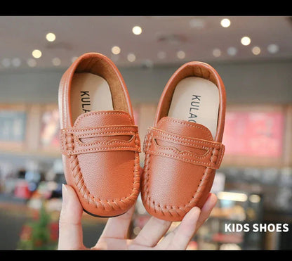 Boys' Leather School Loafers: Simple Slip-On Classic Formal Shoes
