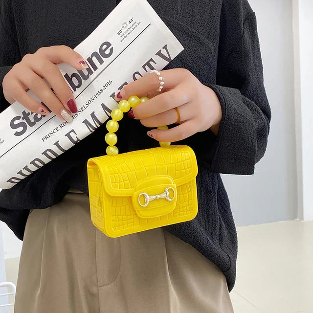Elegant Girls Pearl Handle Jelly Mini Bag.