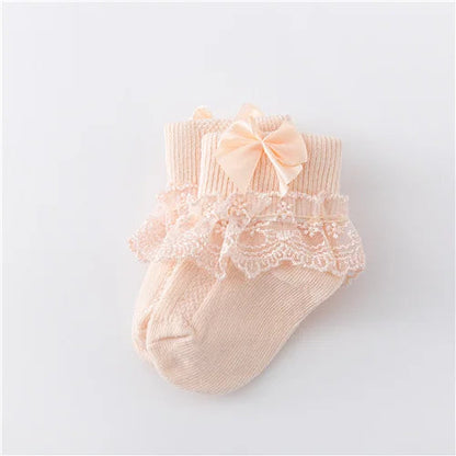 Newborn Baby Girls' Lace Socks with Princess Bow