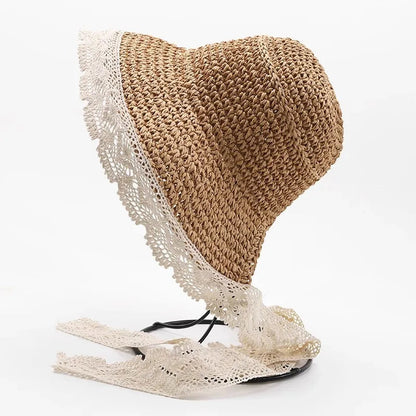 Summer Princess Lace Straw Sun Hat for Girls 2-5Y