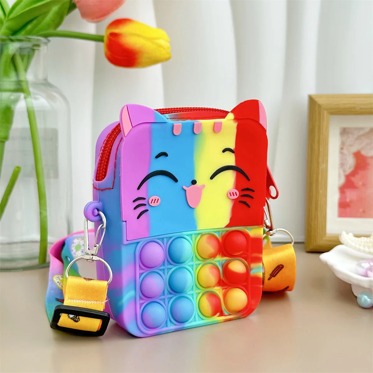 Girls Cute Cat Messenger Bag: Stylish & Educational