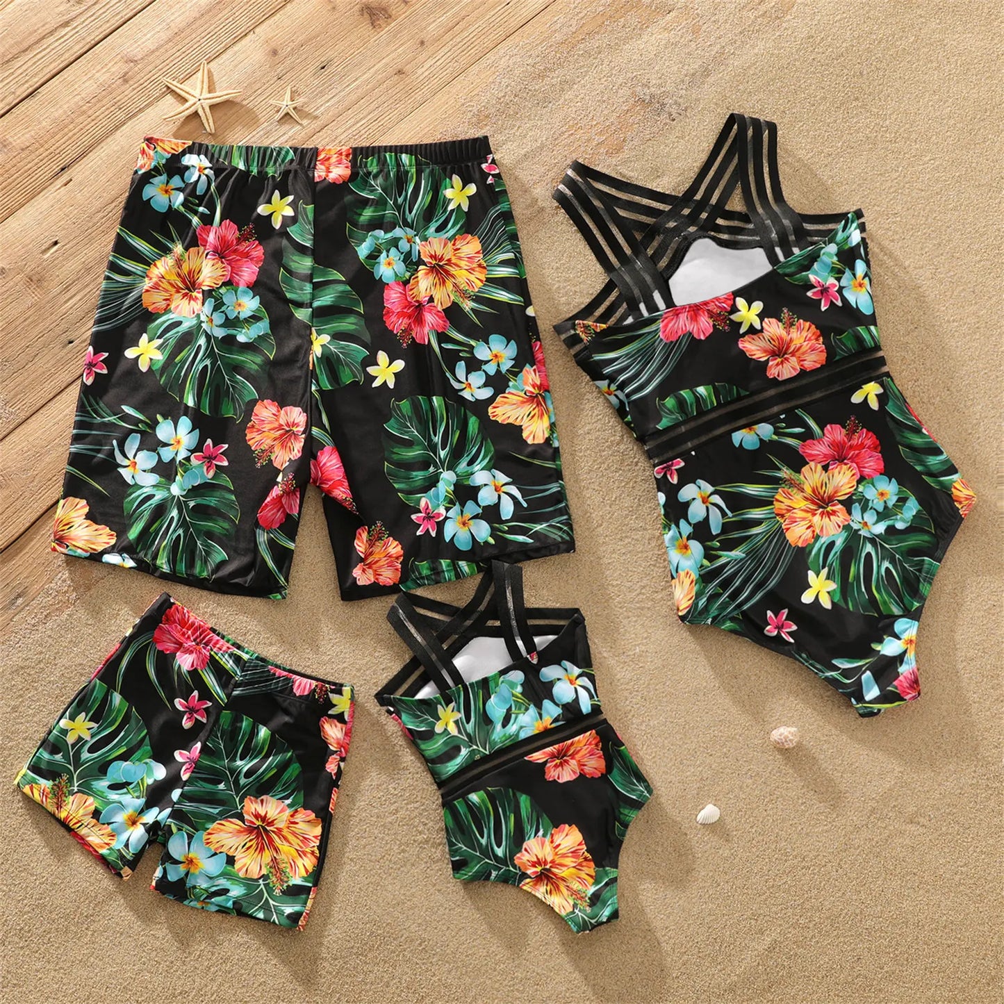 Coconut Tree Print Family Matching Swimwear: Shorts & One-Piece Suit
