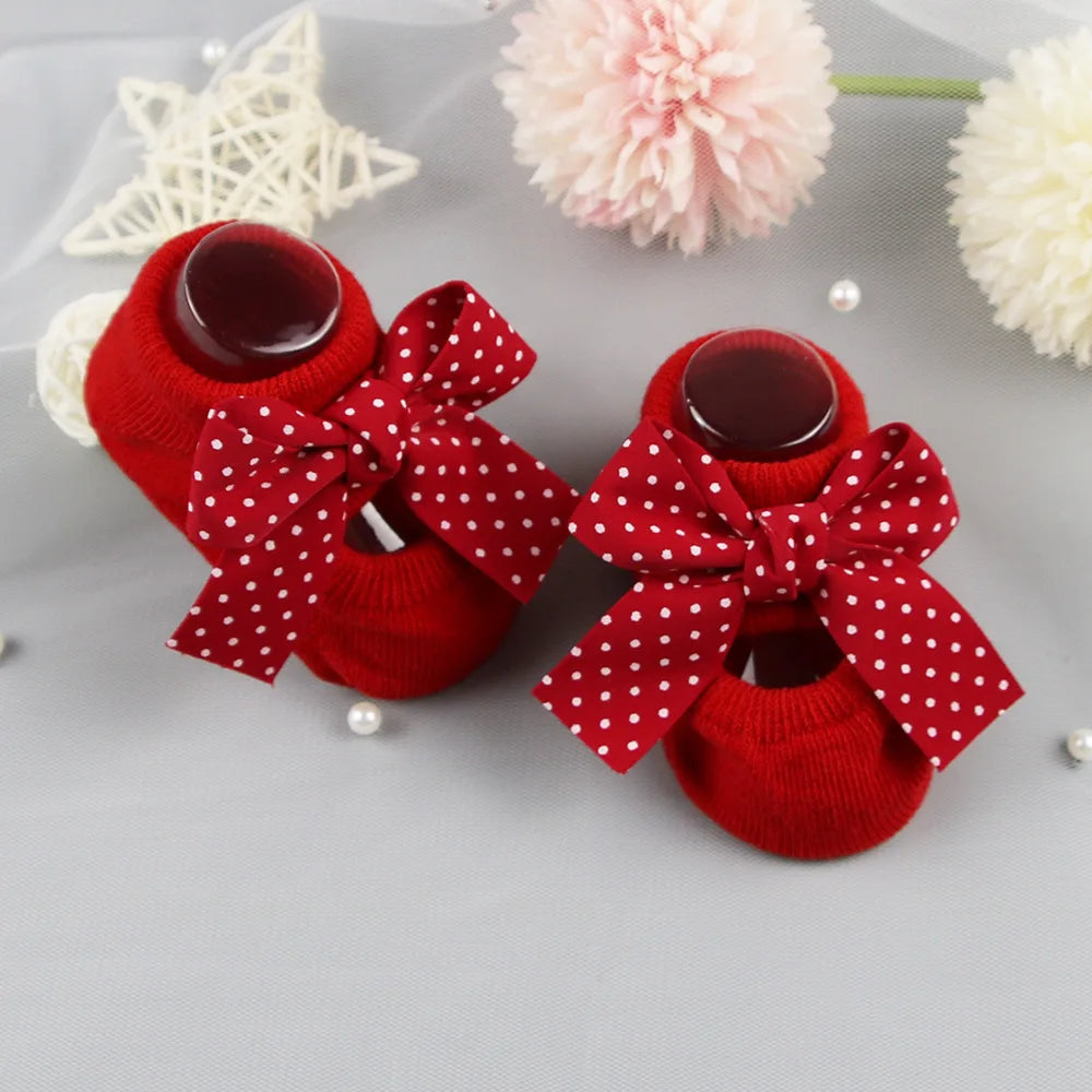 Newborn Bow Cotton Socks: Infant Anti-Slip Rubber Soles
