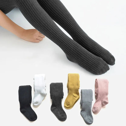 Solid Cotton Knitted Girls' Tights - Cozy Leggings for Kids