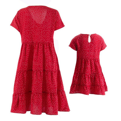 Short Sleeve Dress For Mother Daughter Matching Clothes Casual V Neck