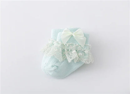 Newborn Baby Girls' Lace Socks with Princess Bow