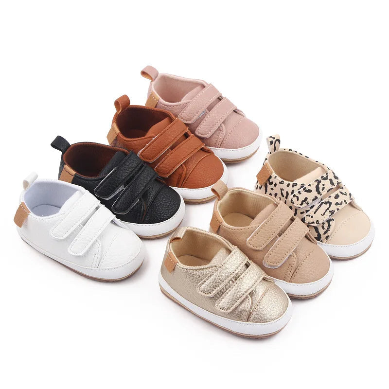 Rubber Sole Baby Sneakers - Solid Color Non-Slip Shoes