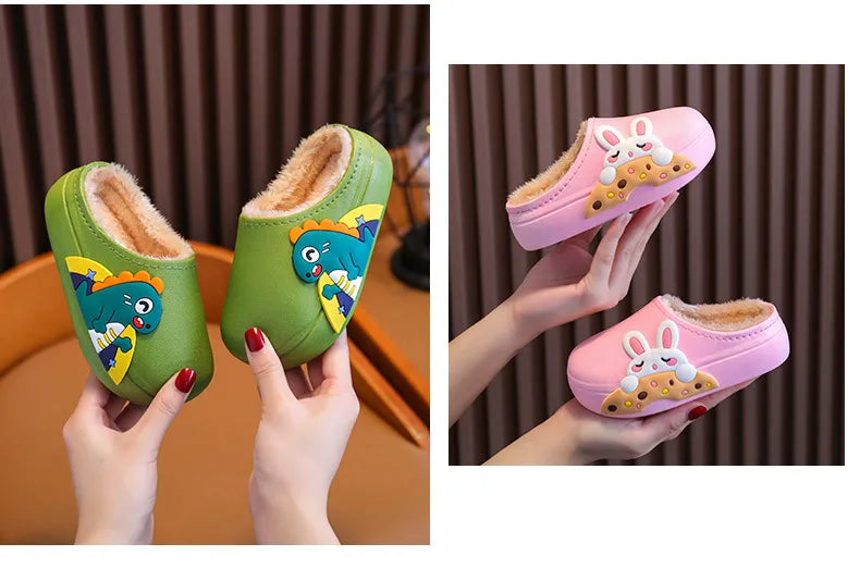 Cartoon Winter Slippers - Warm, Waterproof, Non-Slip for Kids and Parents