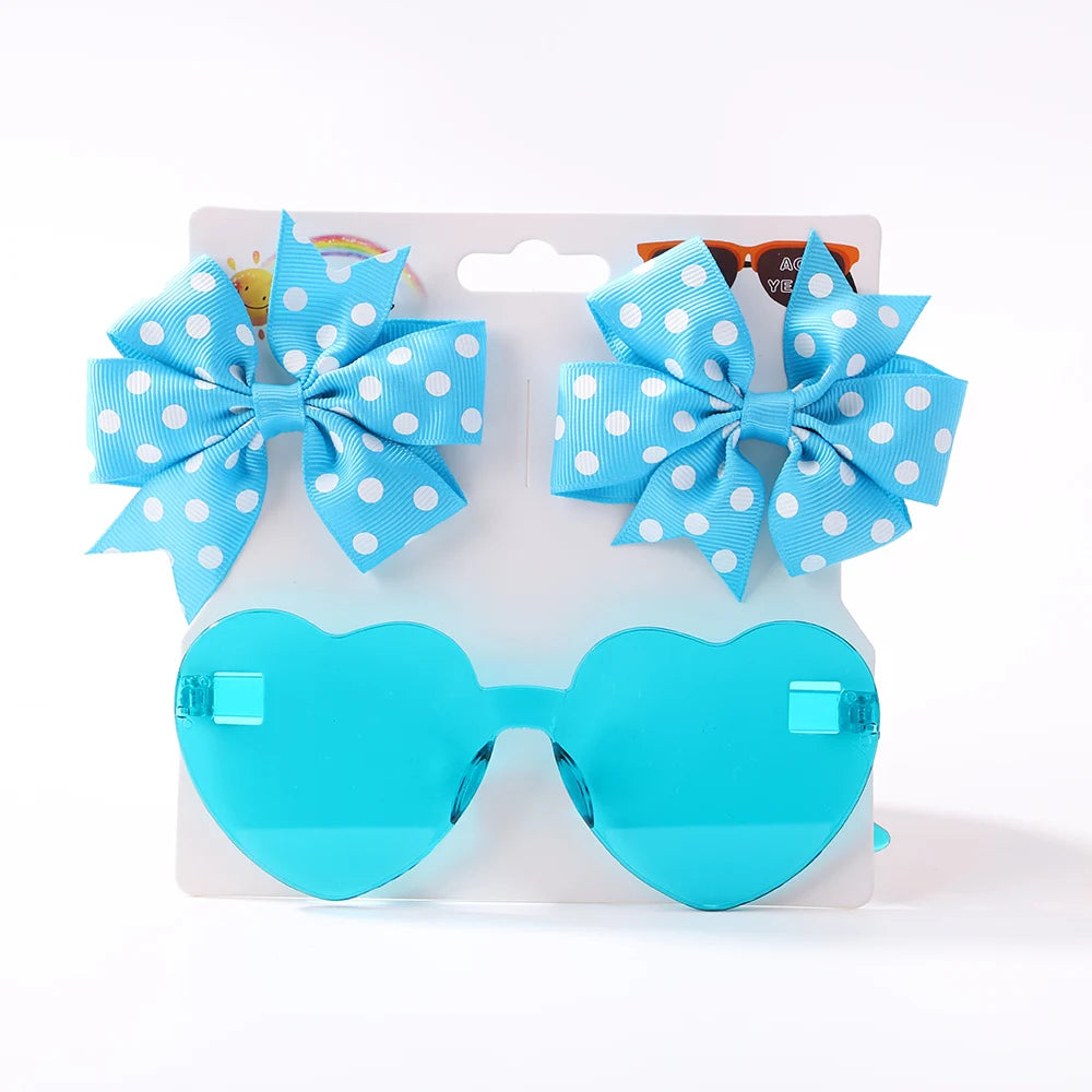Kids Hairpin Set: Cute Dot & Heart Sunglasses