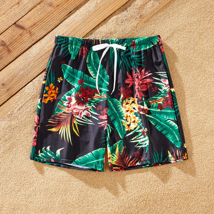 Floral Drawstring Swim Trunks & Halter Top Swimsuit: Perfect for Summer