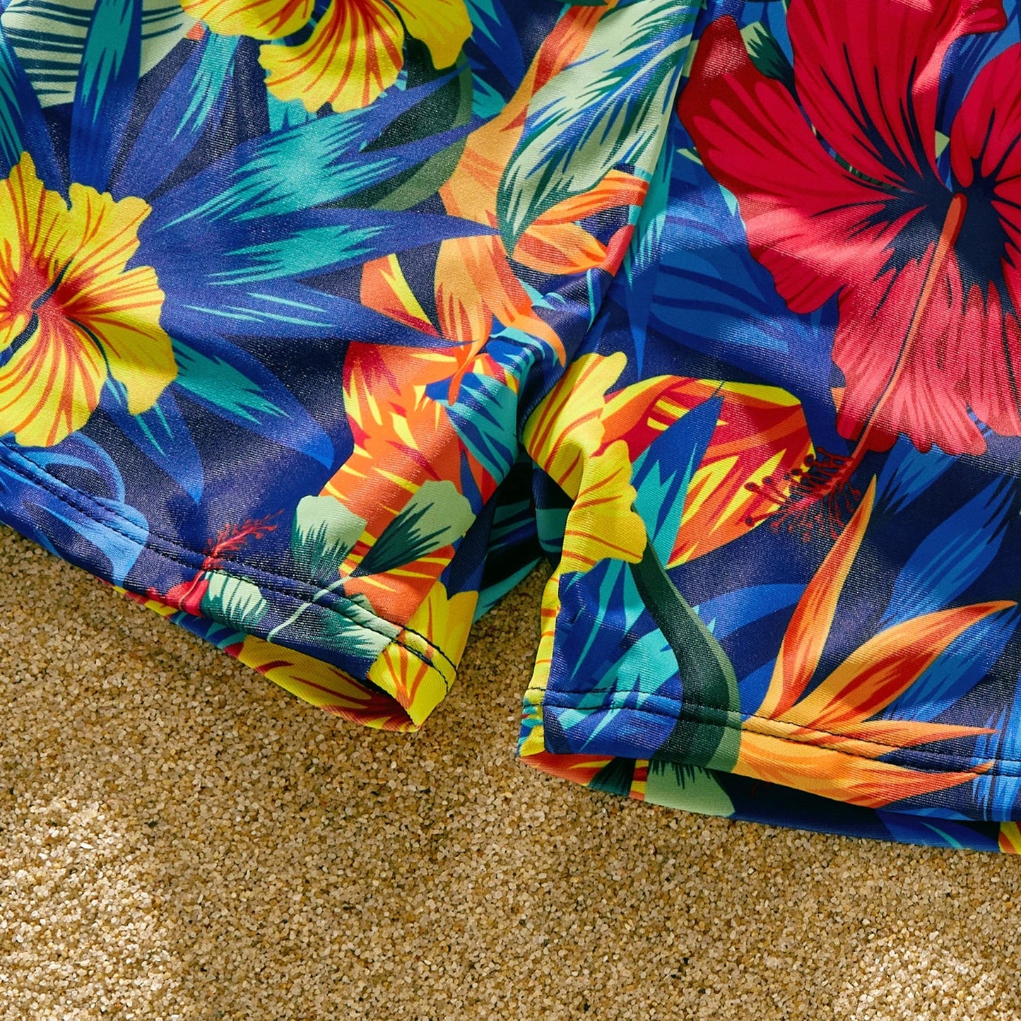 Family Matching: Solid Scallop Two-Piece & Floral Trunks