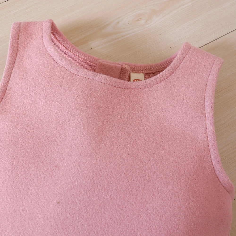 Girls' Autumn/Winter Bow Fleece Coat+Tank Top Dress+Beret