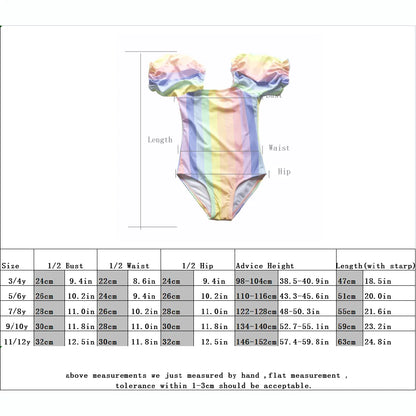 Gradient Puff Sleeve Girls' Swimsuit - Mermaid Bathing Suit