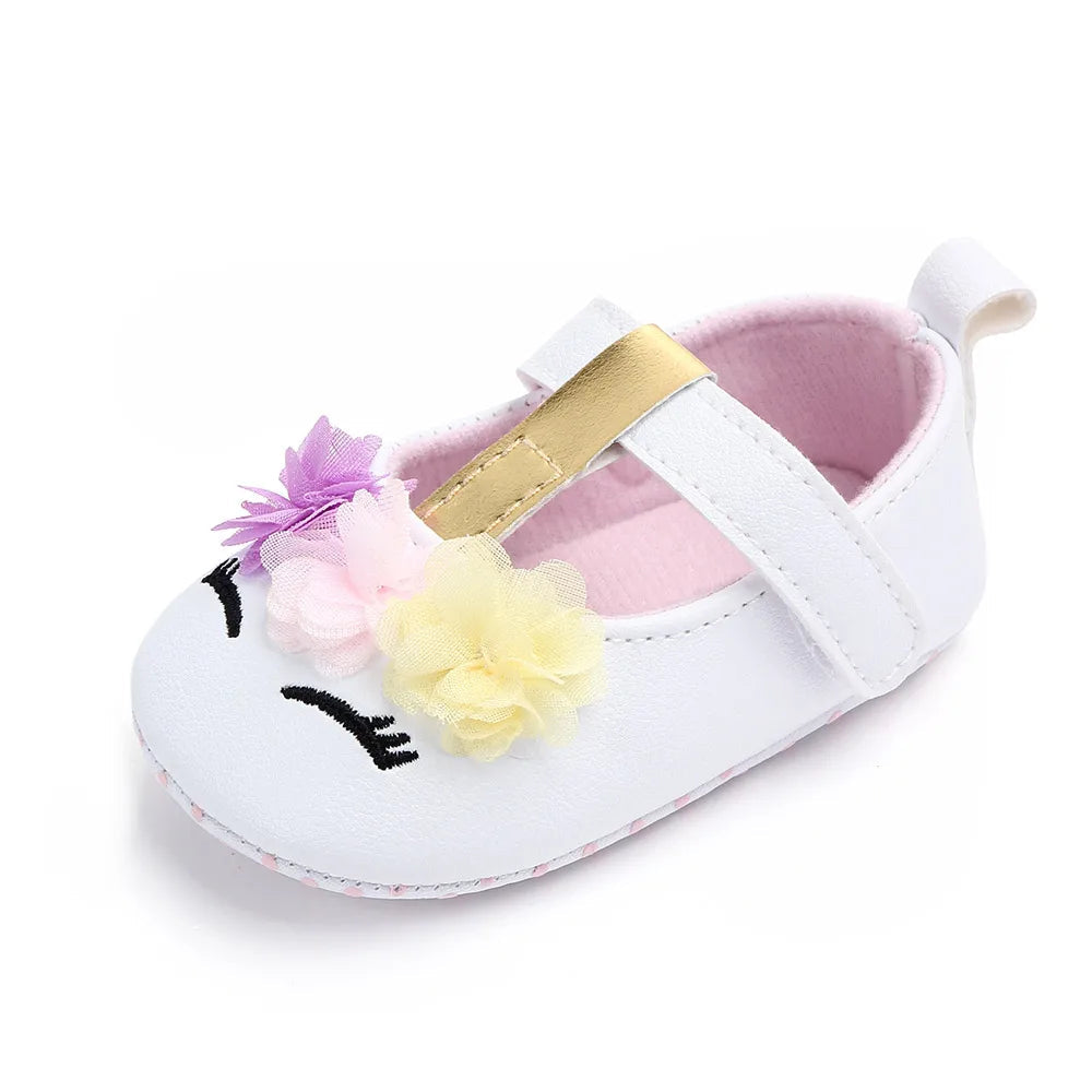 Prewalking Shoes: Soft PU Toddler Girl Shoes with Cute Flower Design