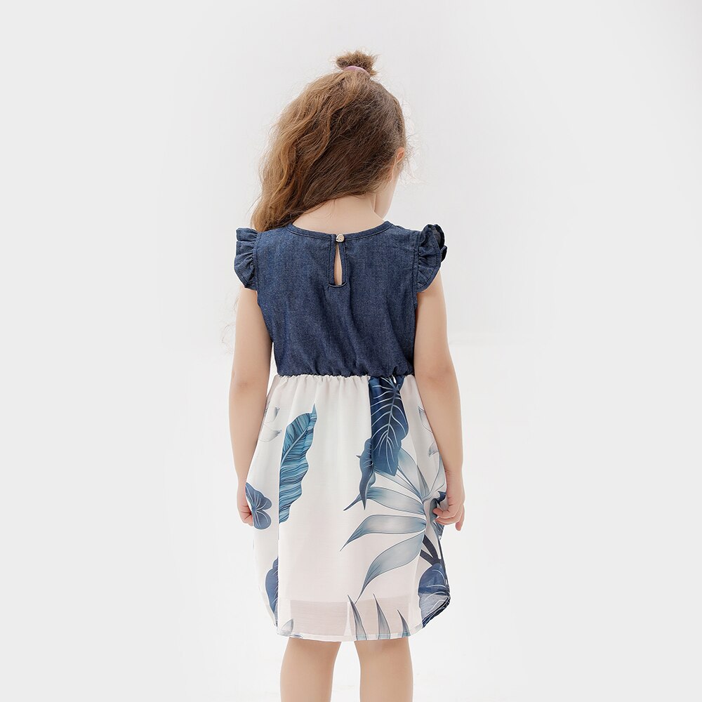 Family Matching Dress Flower Pattern Ruffle Sleeve For Mother Daughter Dress