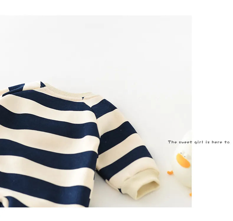Thick Lining Baby Rompers - Striped Bear Outfit