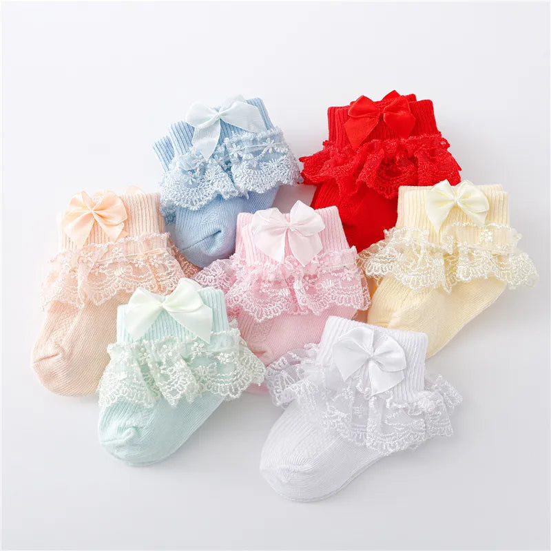 Newborn Baby Girls' Lace Socks with Princess Bow