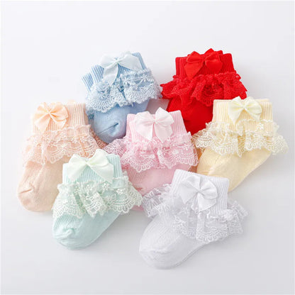 Newborn Baby Girls' Lace Socks with Princess Bow