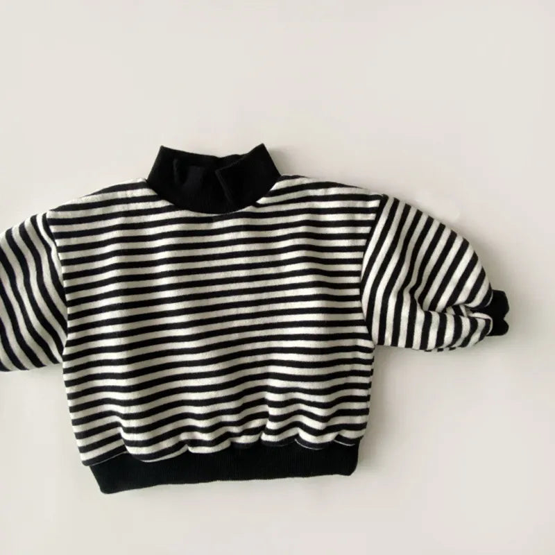 Cozy Striped High-neck Sweatshirt for Babies