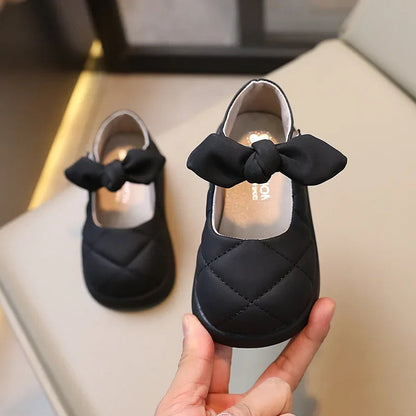 Girls' Bow Leather Shoes: Soft Spring/Autumn Style