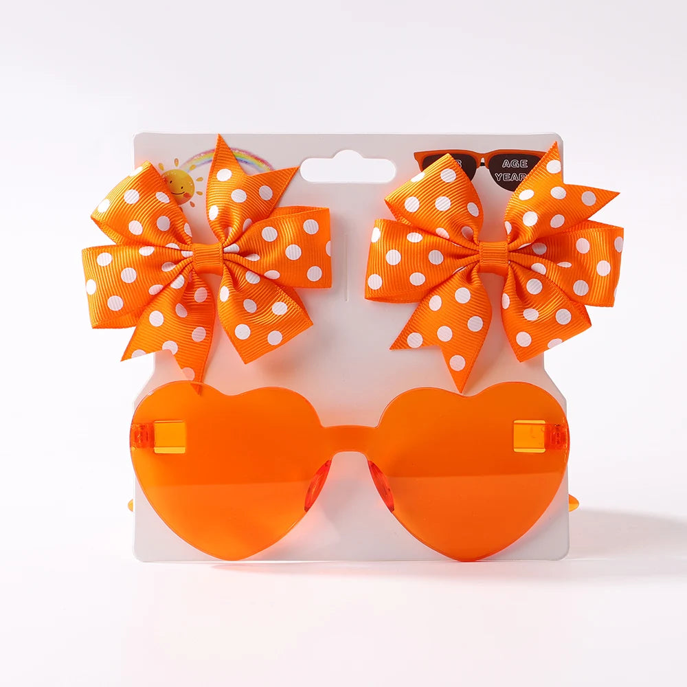 Kids Hairpin Set: Cute Dot & Heart Sunglasses