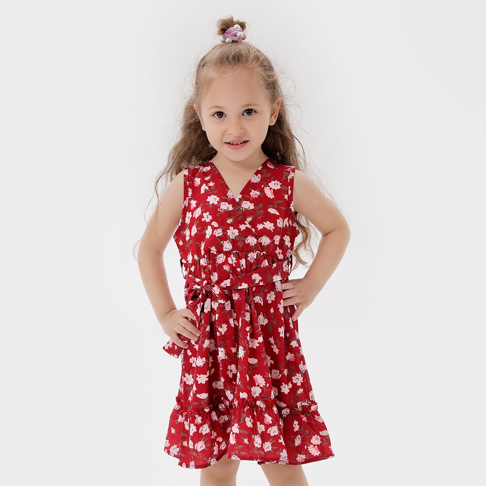 Dress Mother Daughter V Neck Sleeveless In Family Matching