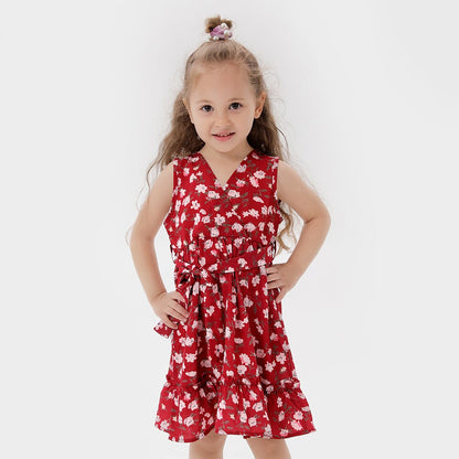 Dress Mother Daughter V Neck Sleeveless In Family Matching
