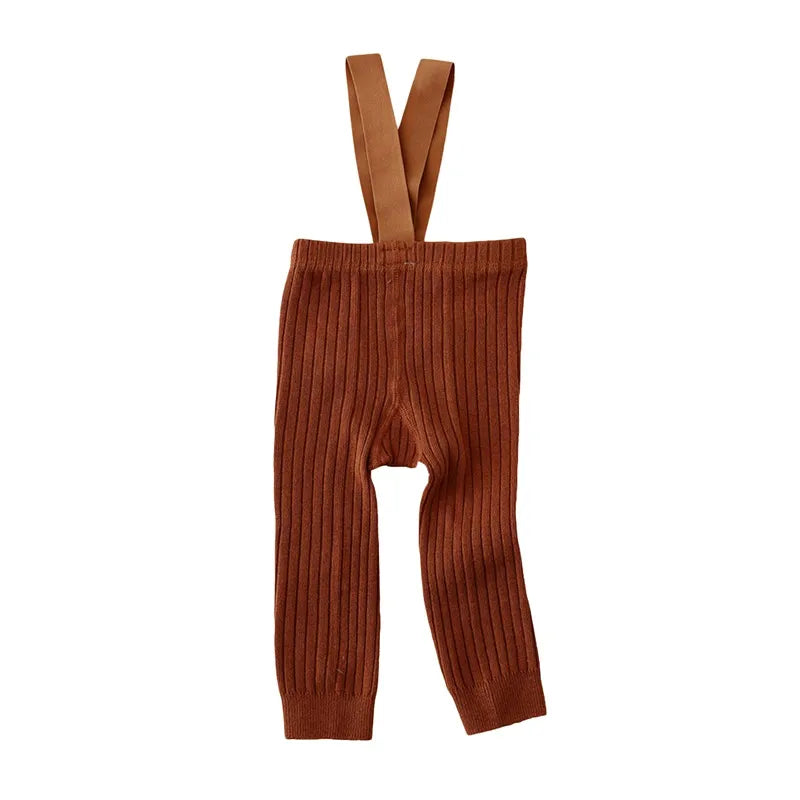 Infant Girl Ribbed Leggings with Suspender - Warm Knit Overalls