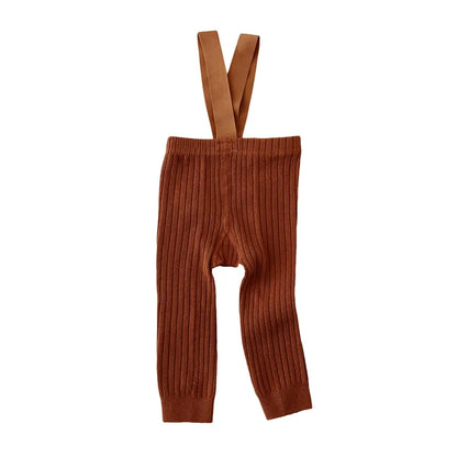 Infant Girl Ribbed Leggings with Suspender - Warm Knit Overalls