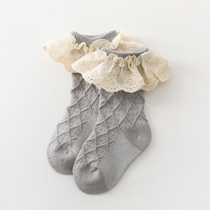Lace Flower Long Tube Socks For Children
