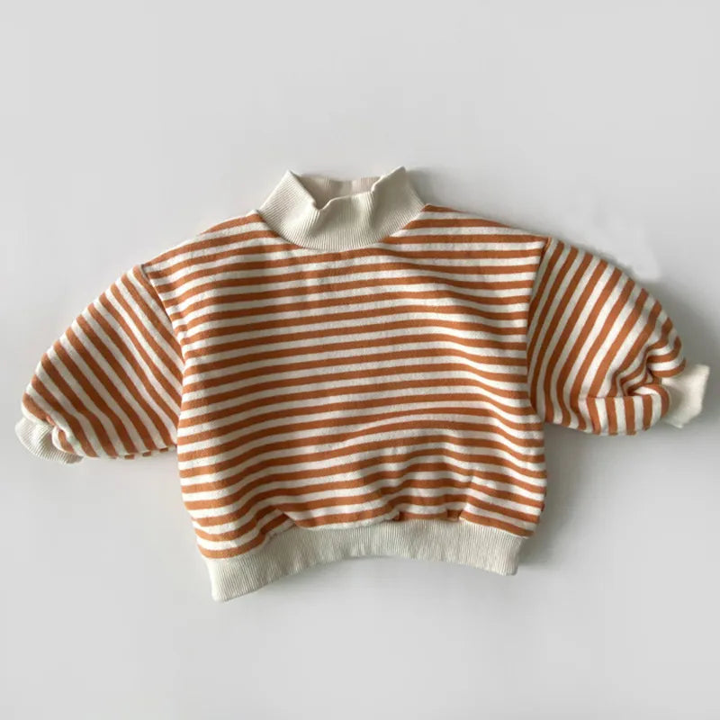 Cozy Striped High-neck Sweatshirt for Babies