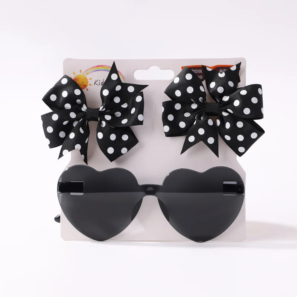 Kids Hairpin Set: Cute Dot & Heart Sunglasses