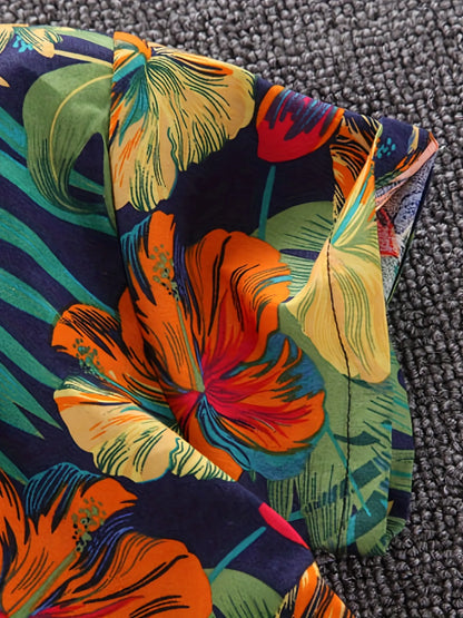 Summer Leaf & Flower Print Short Sleeve Set for Children