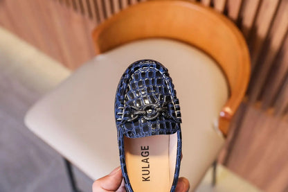 Baby Boys' Leather Loafers: Casual Flats with Metal Buckle
