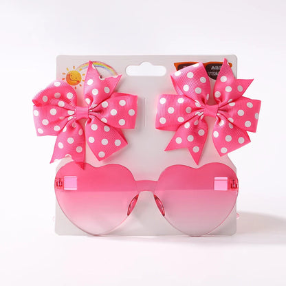 Kids Hairpin Set: Cute Dot & Heart Sunglasses