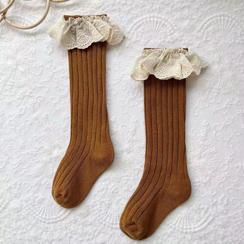 Lace Frilly Flower Cute Long Socks For Girls