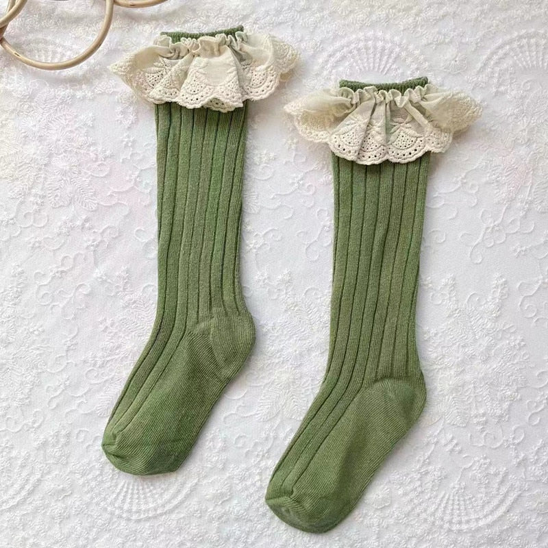 Lace Frilly Flower Cute Long Socks For Girls