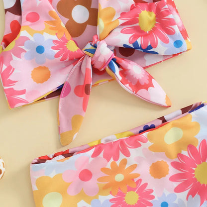 Summer Toddler Floral Print Swimsuit: 2-Piece Beach Swimwear