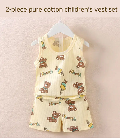 Cute Summer Set: Print Sleeveless Top & Shorts for Kids