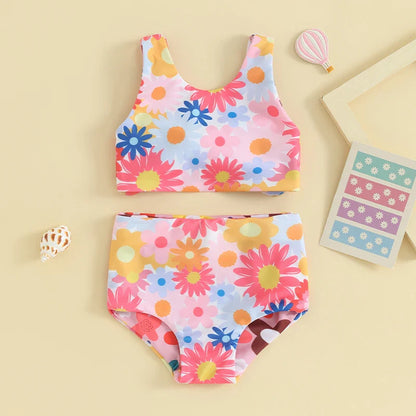 Summer Toddler Floral Print Swimsuit: 2-Piece Beach Swimwear