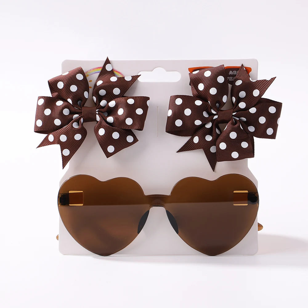 Kids Hairpin Set: Cute Dot & Heart Sunglasses