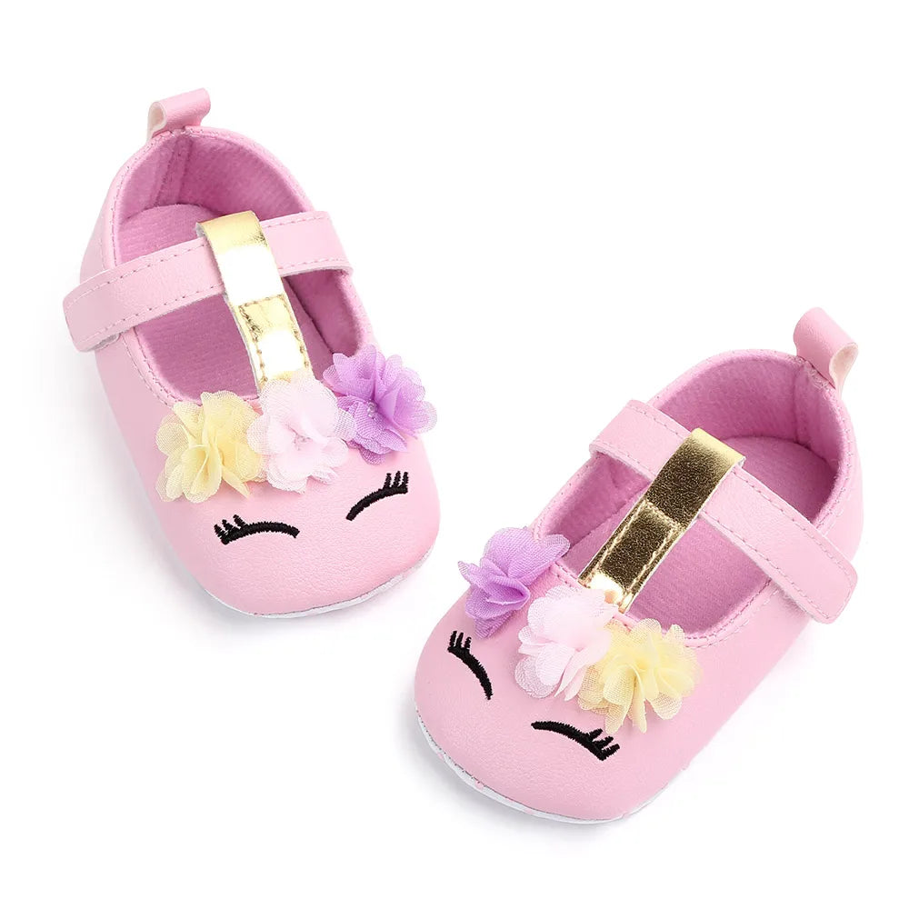Prewalking Shoes: Soft PU Toddler Girl Shoes with Cute Flower Design