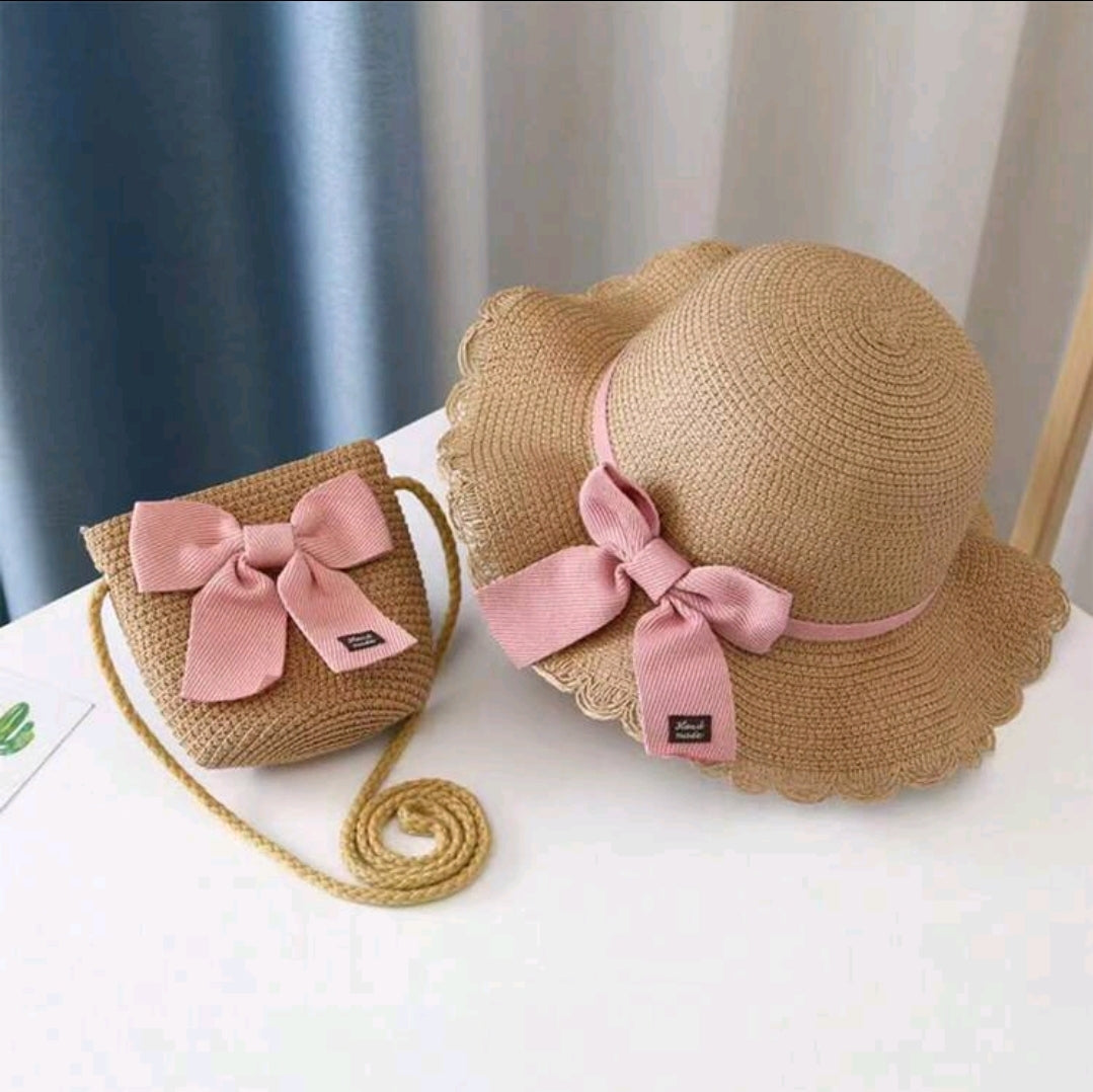Bow Detailed Straw Hat And Bag Set