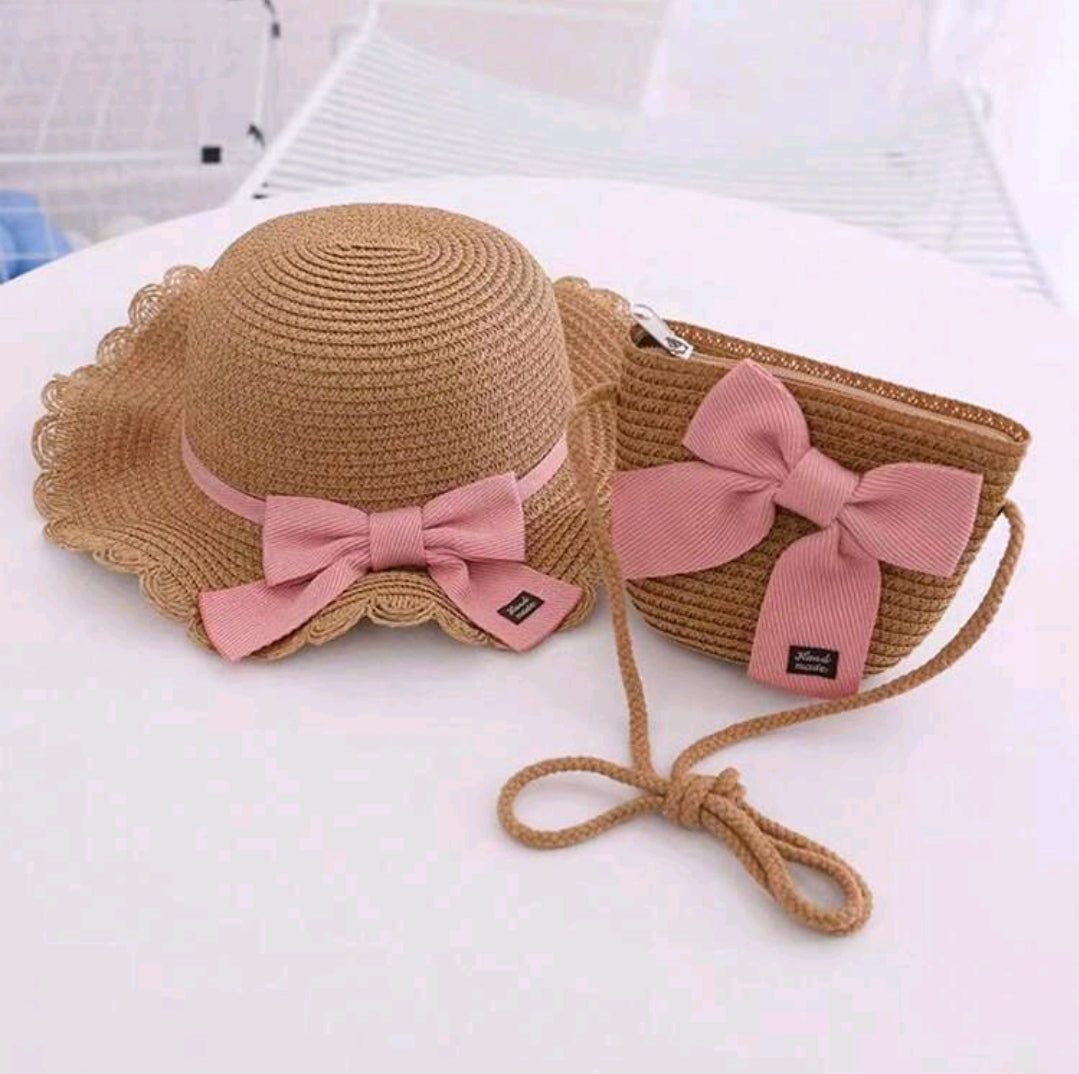 Bow Detailed Straw Hat And Bag Set