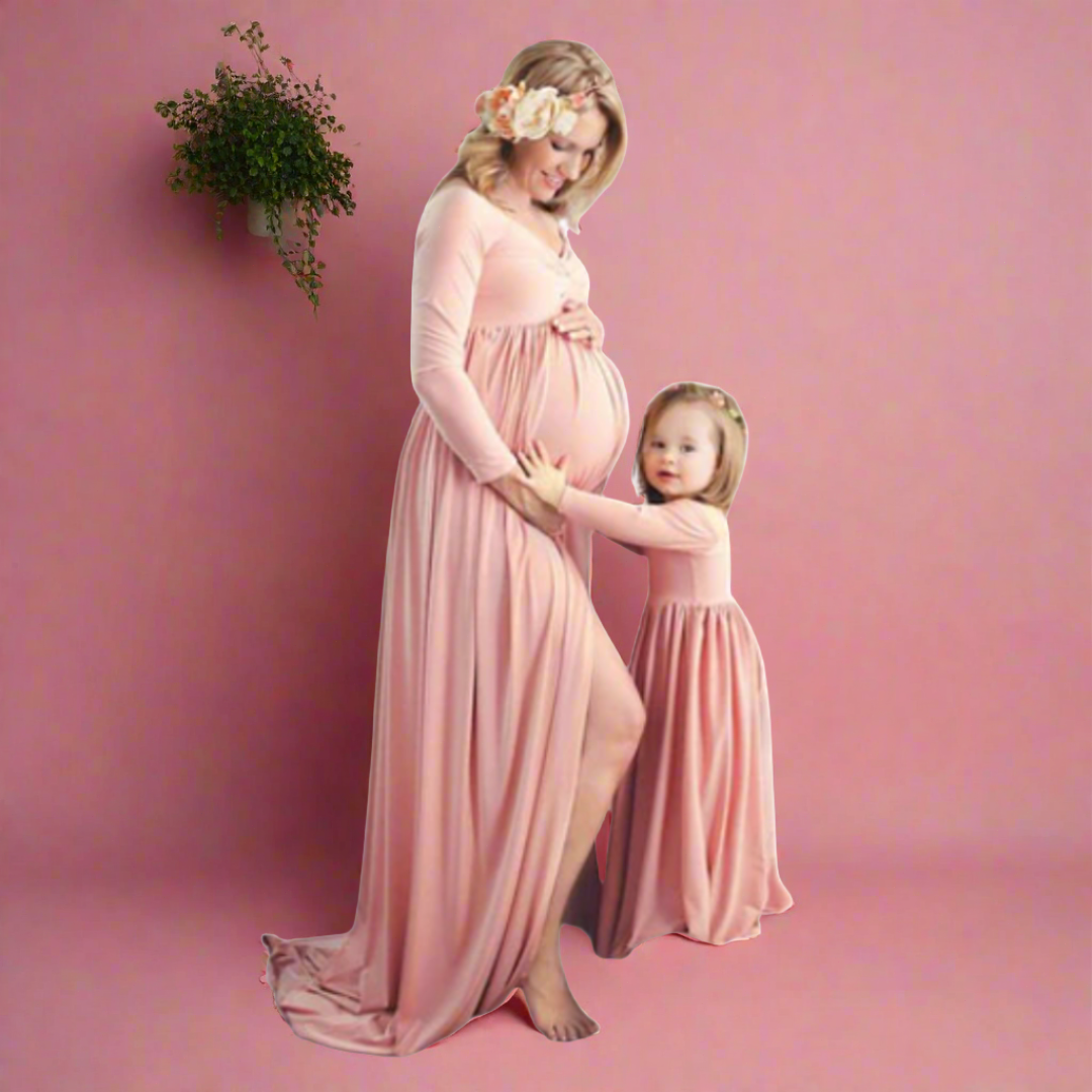 Off Shoulder Maternity Maxi Dress Mom and Me Matching Outfit