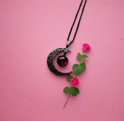 Girls Gothic Crescent with Red Moon Pendant