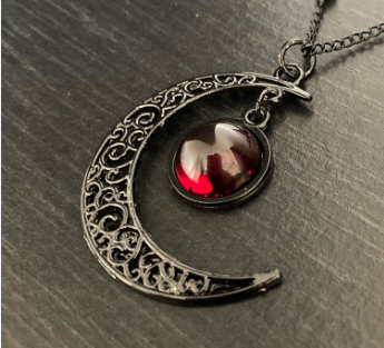Girls Gothic Crescent with Red Moon Pendant